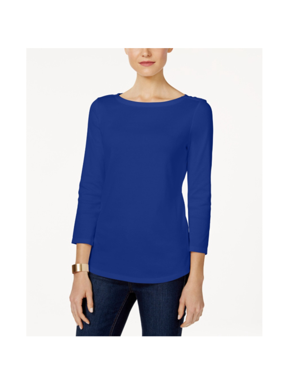 Charter Club Extra Small Dark Blue Pima 100% Cotton Boat-Neck Top NWT